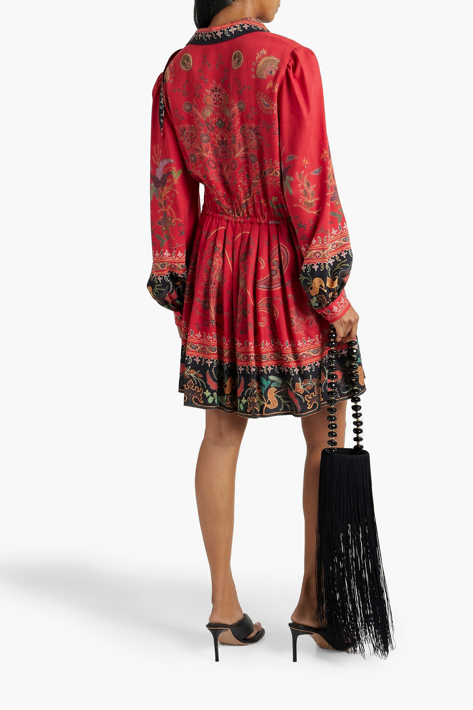 Shop Etro Gathered Paisley-print Wool And Silk-blend Mini Dress In Red