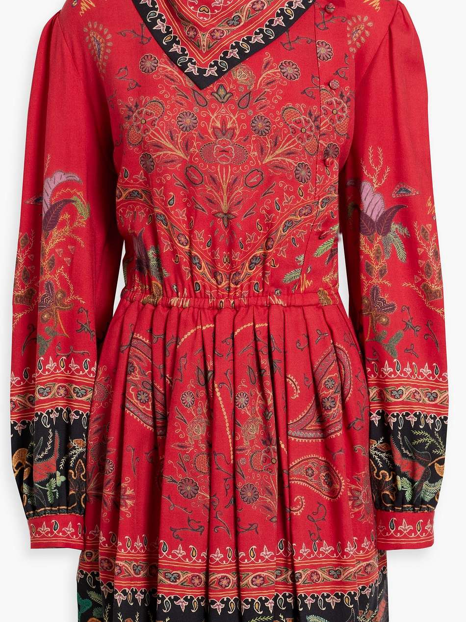 gathered paisley-print wool and silk-blend mini dress