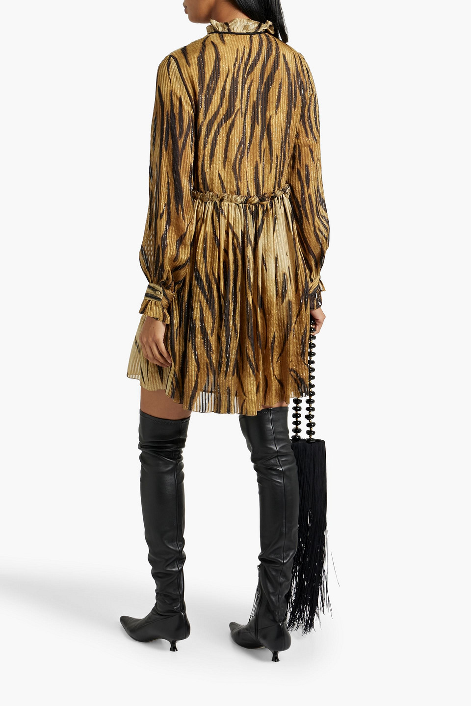 Etro Printed Metallic Silk-blend Jacquard Mini Dress In Mustard