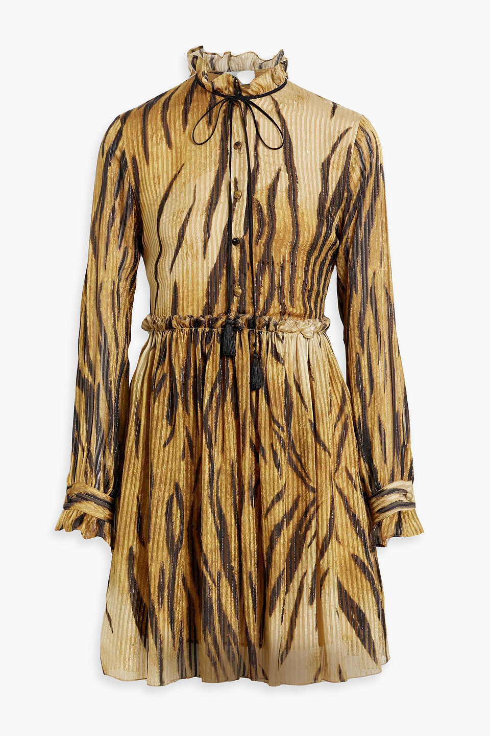 Etro Printed Metallic Silk-blend Jacquard Mini Dress In Mustard