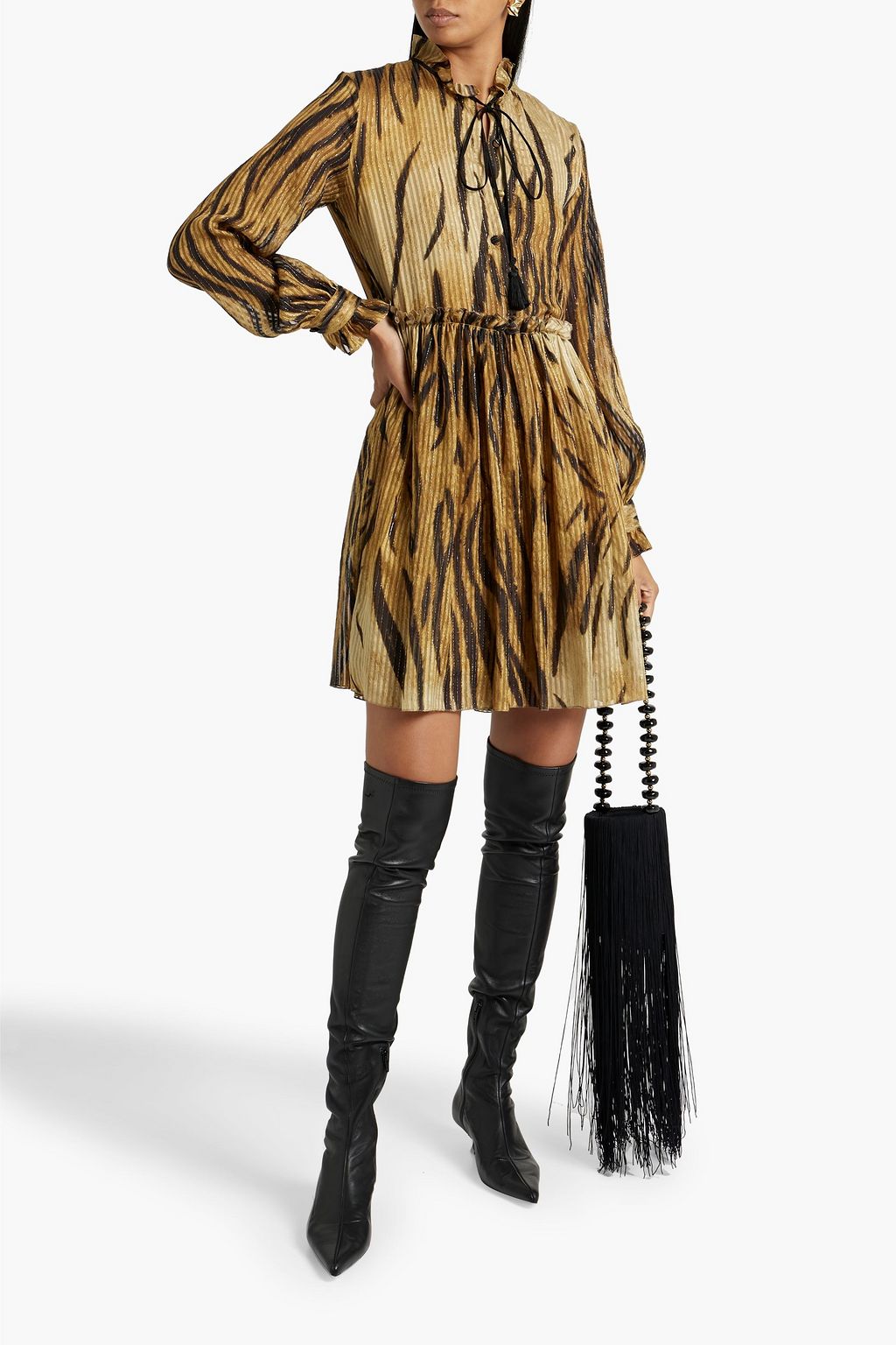 ETRO 프린트 메탈릭 실크 혼방 자카드 미니 드레스