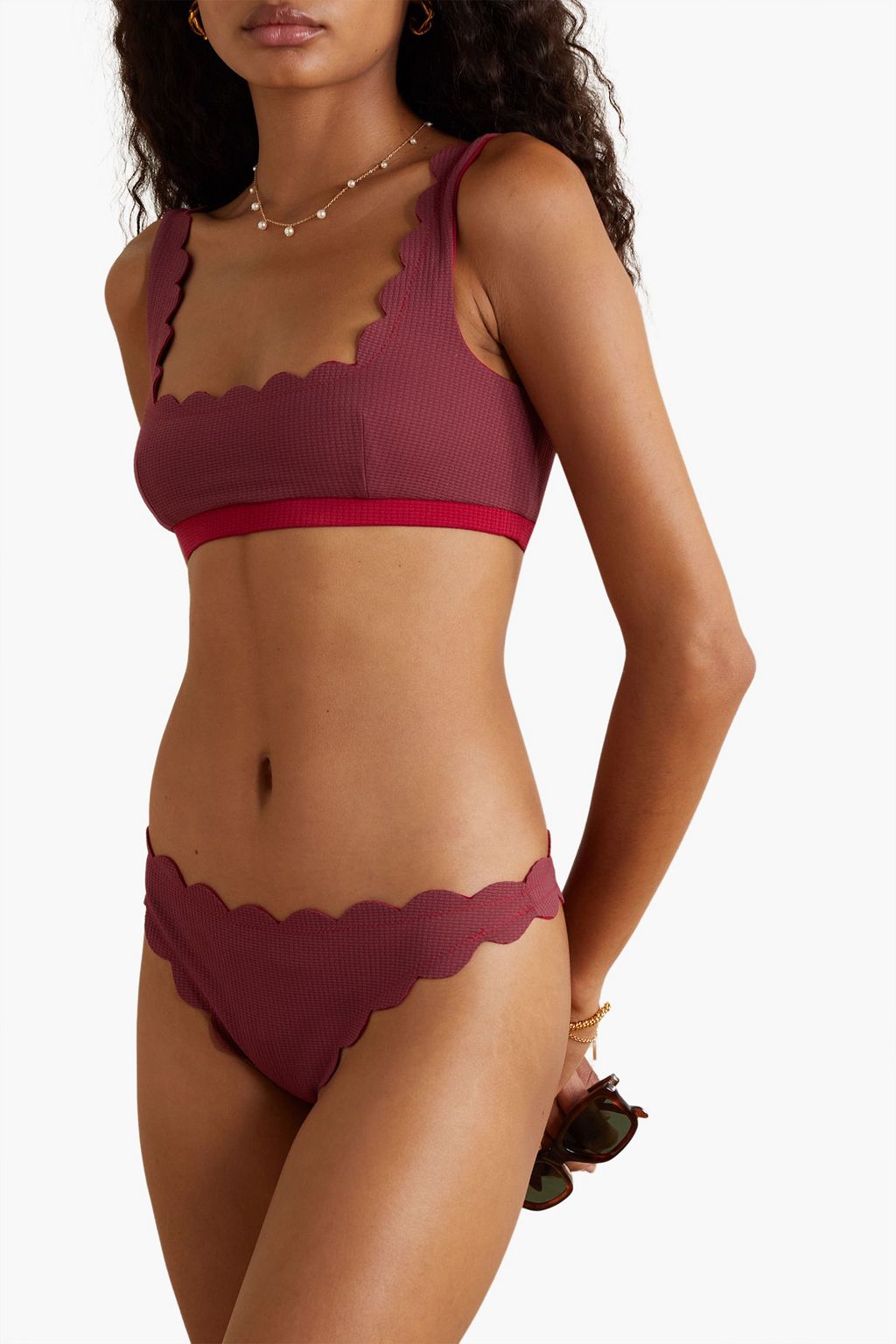 MARYSIA North textured stretch-crepe low-rise bikini briefs