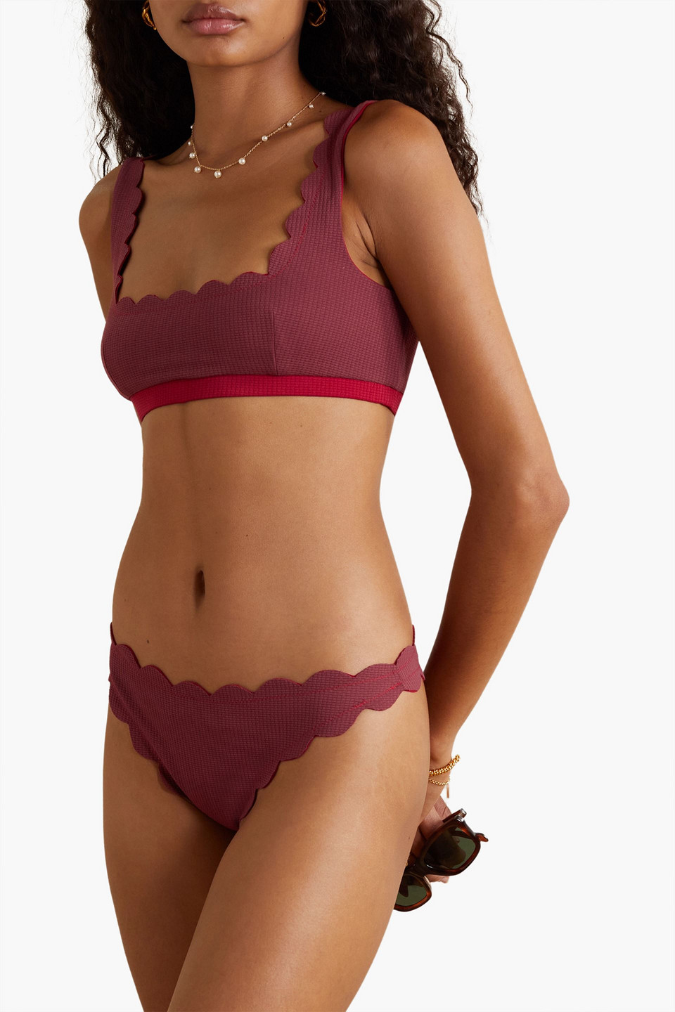 MARYSIA NORTH REVERSIBLE SCALLOPED SEERSUCKER MID-RISE BIKINI BRIEFS