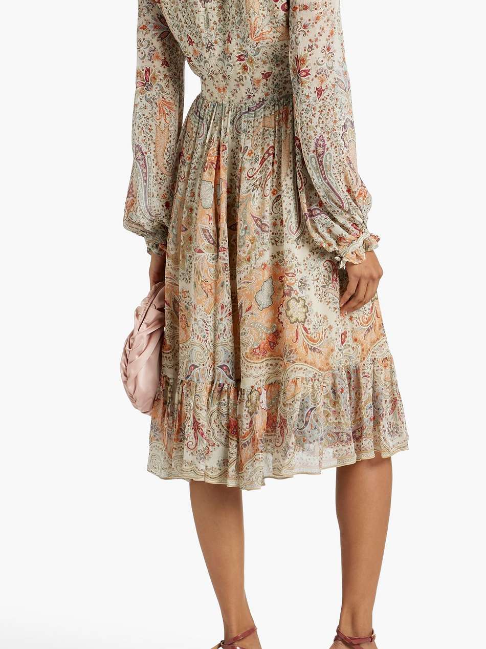 paisley-print lace-up silk-chiffon dress