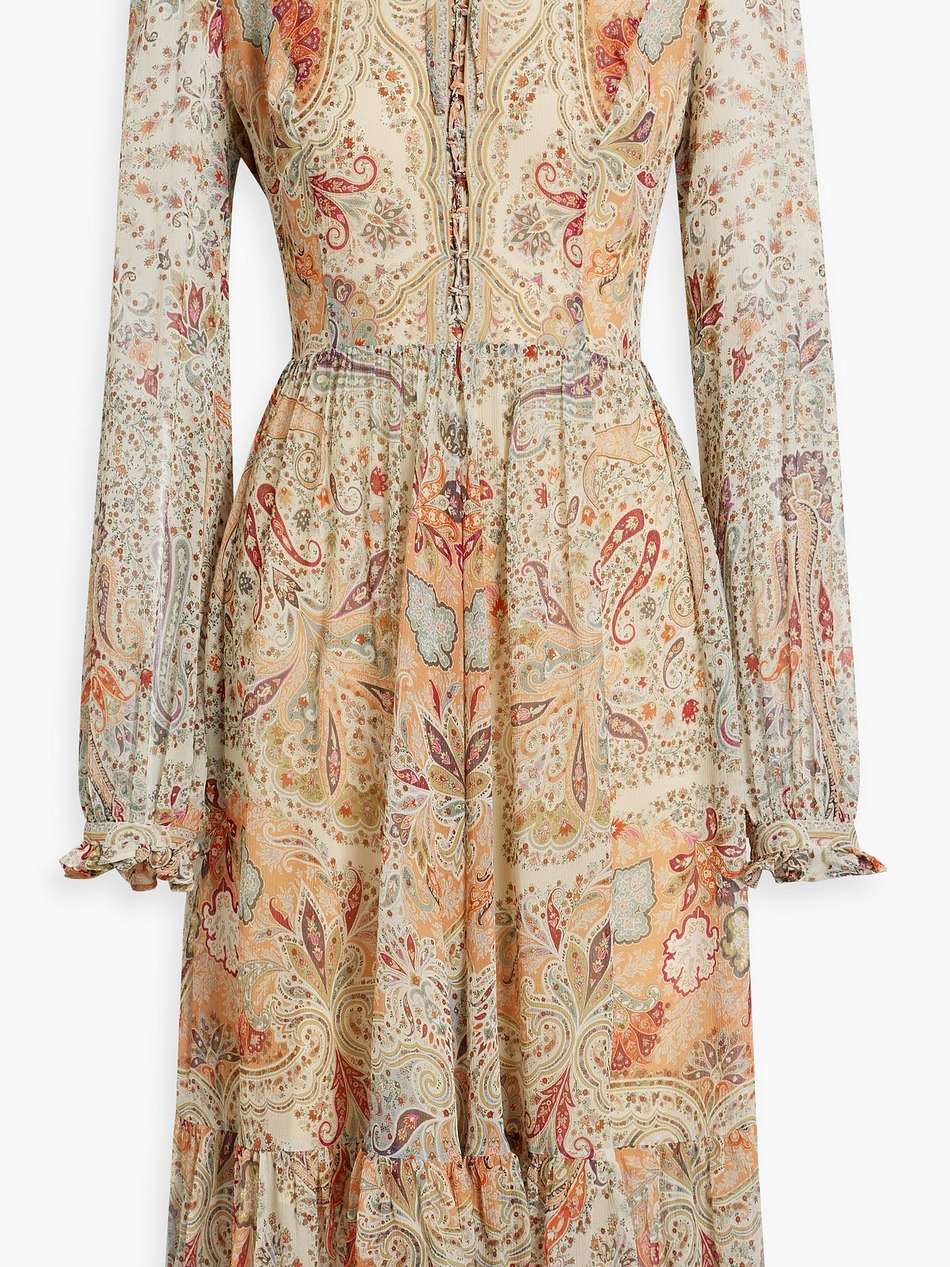 paisley-print lace-up silk-chiffon dress