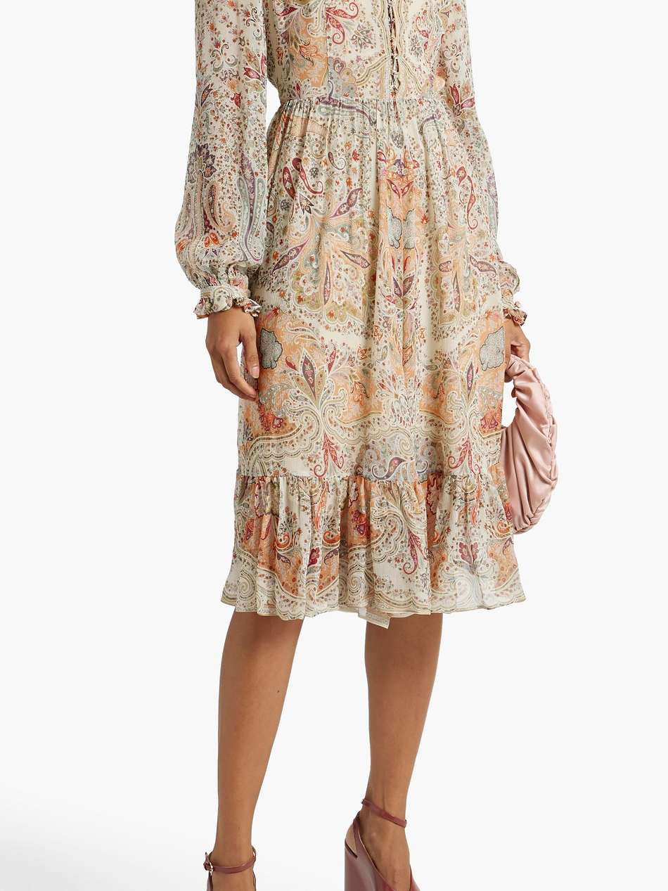 paisley-print lace-up silk-chiffon dress