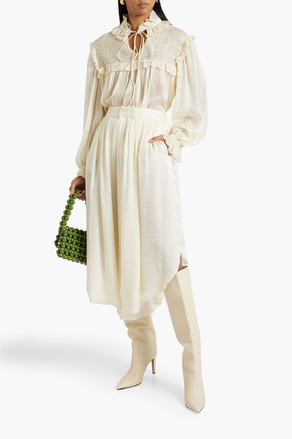 ETRO シルク混ジャカード ブラウス ラッフル付き メタリック