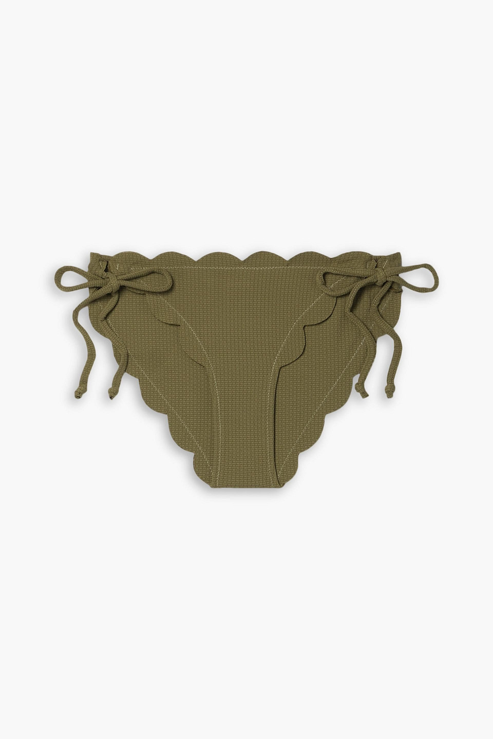 Marysia Mott Scalloped Stretch-seersucker Low-rise Bikini Briefs In Army Green
