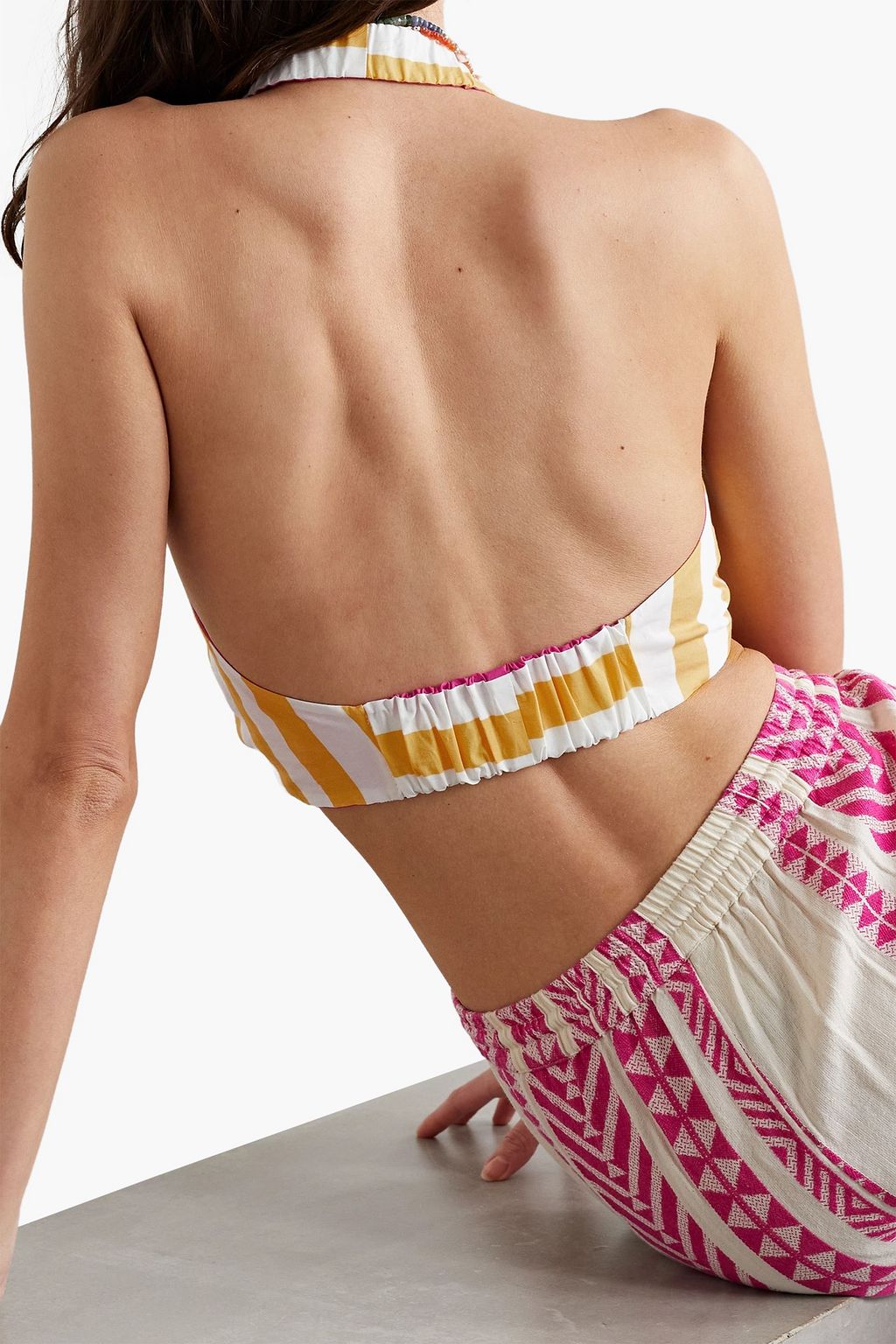 FARM RIO Cropped Neckholder-Oberteil aus Baumwollpopeline mit Streifen und Rückenausschnitt