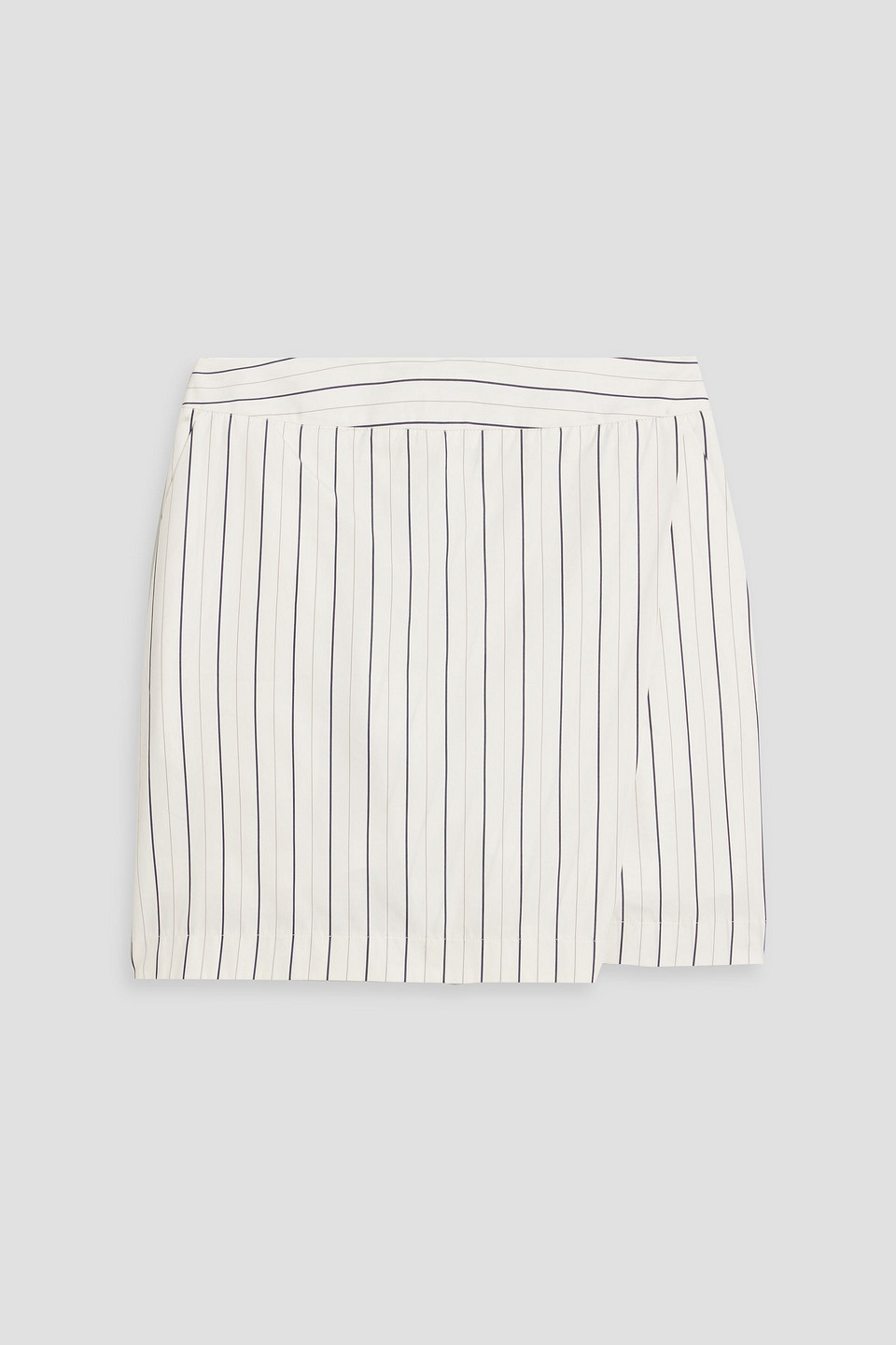 Skirt-effect striped cotton-poplin shorts