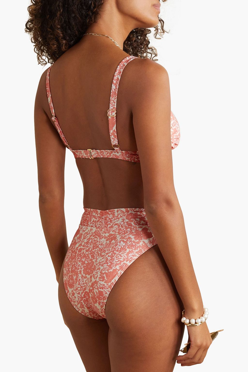 PEONY SWIMWEAR قطعة بيكيني سفلية بخصر عالٍ بتأثير مزموم مزينة بطبعة الأزهار