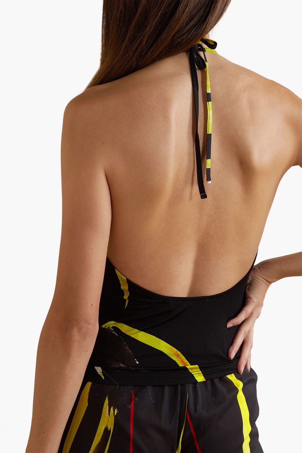 LOUISA BALLOU Open-back printed stretch-jersey halterneck tank