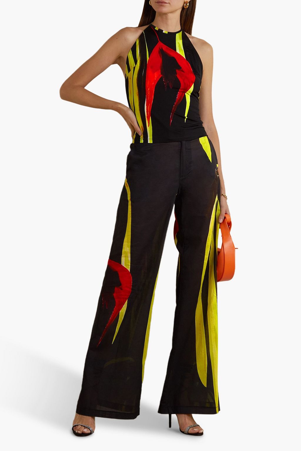 LOUISA BALLOU Open-back printed stretch-jersey halterneck tank