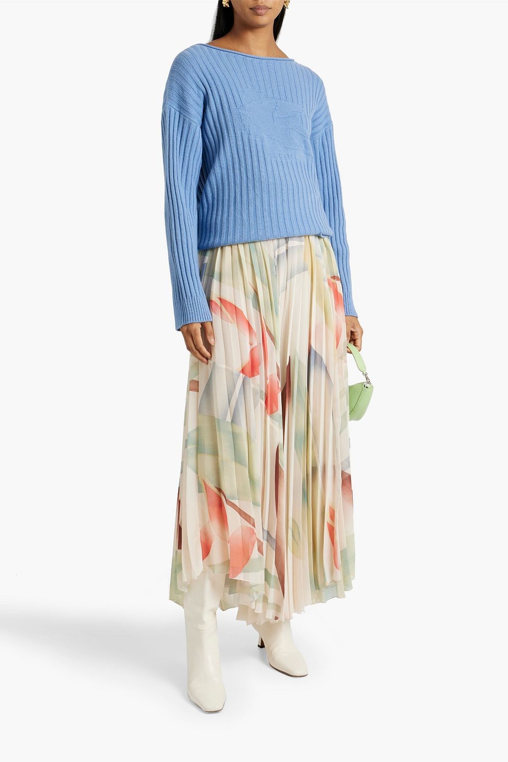 ETRO クレープ マキシラップスカート プリーツ&プリント入り