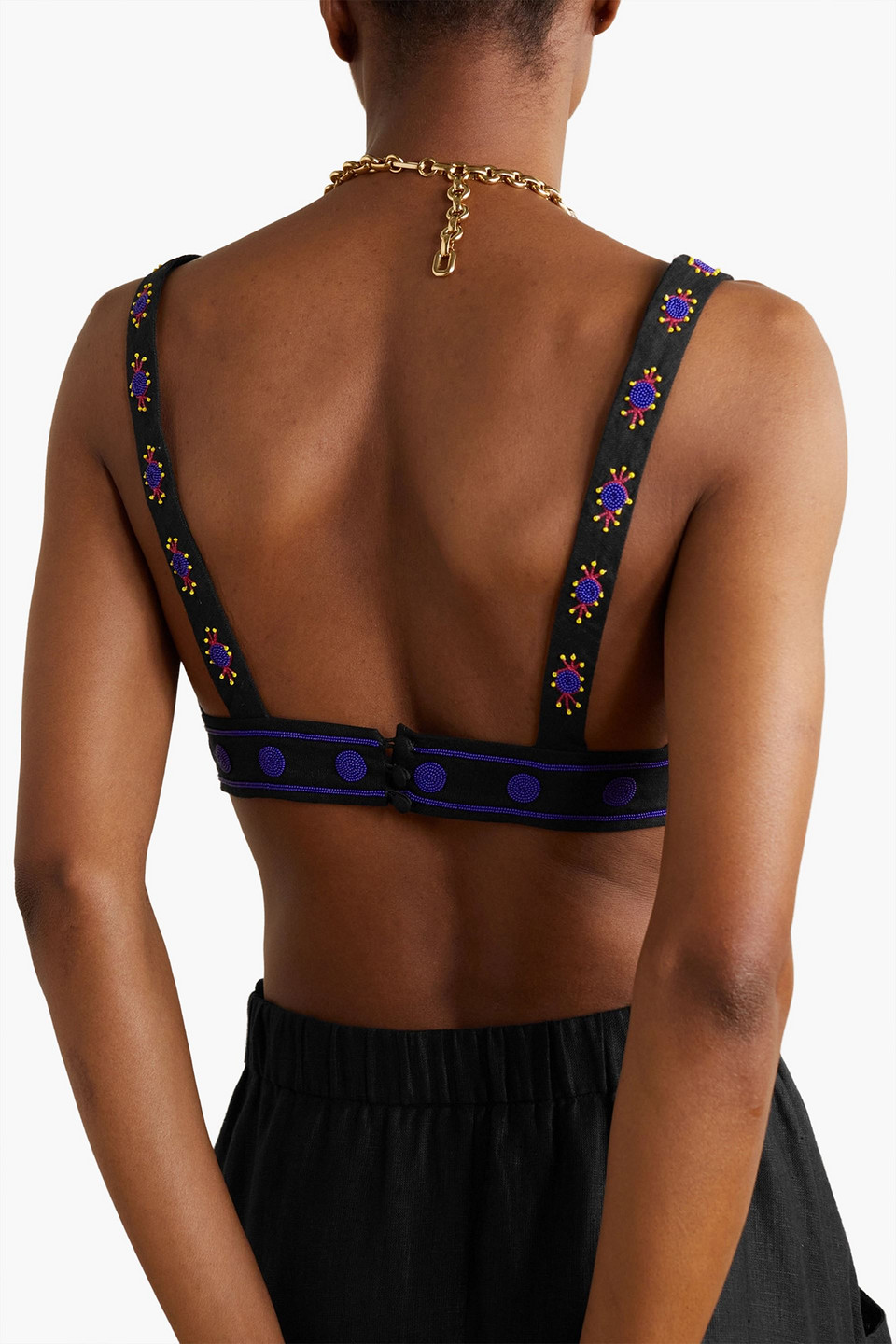 Shop Saloni Lilah Choli Bead-embellished Linen Bra Top In Black