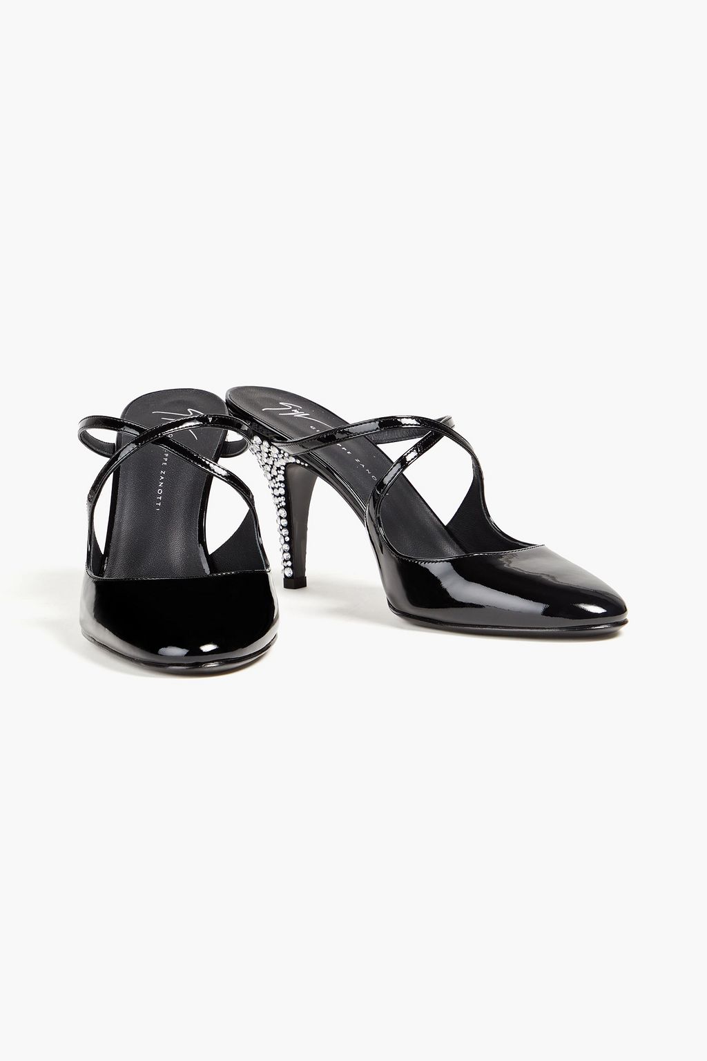 GIUSEPPE ZANOTTI 크리스털 장식 가죽 뮬