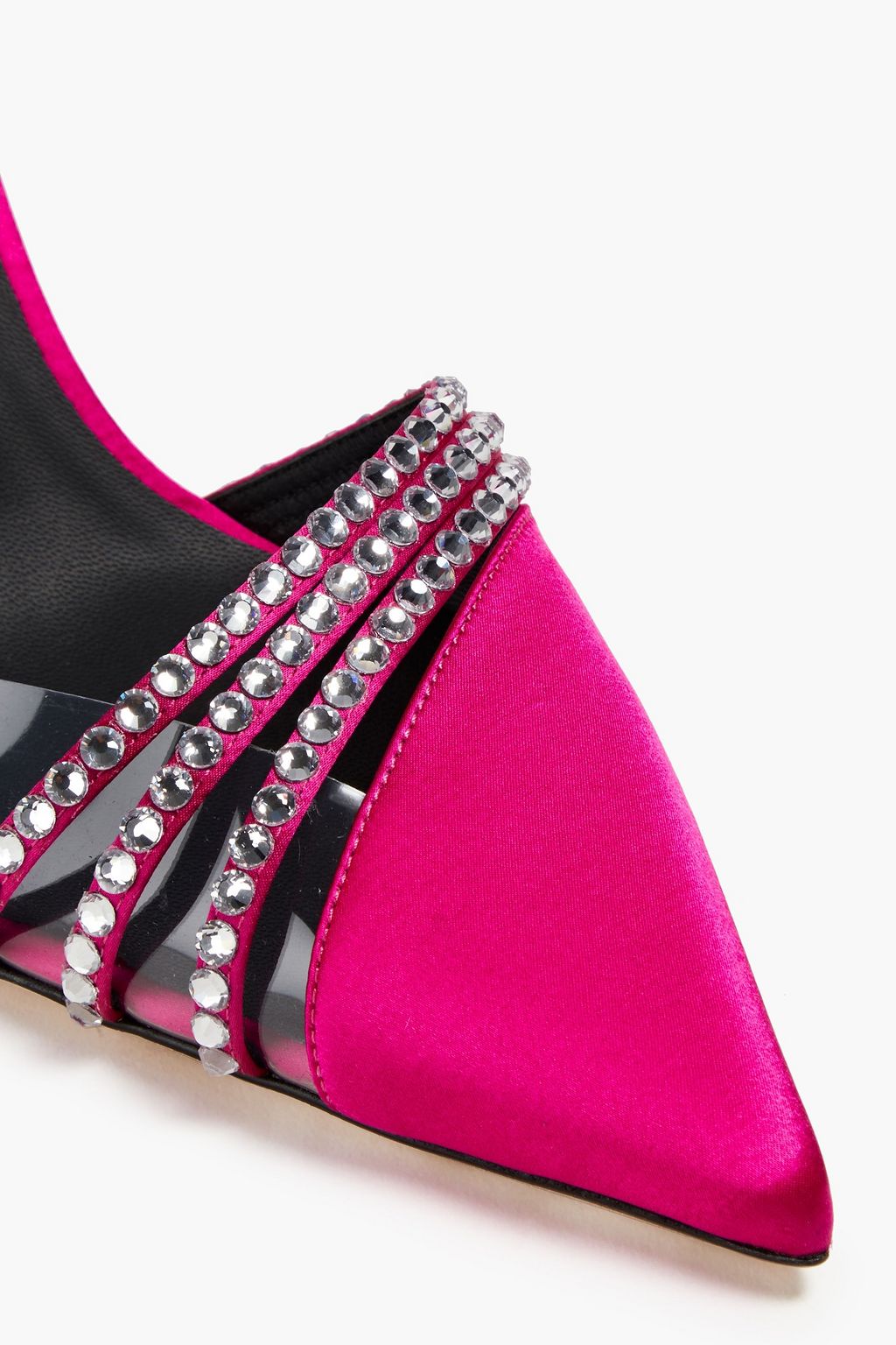 GIUSEPPE ZANOTTI حذاء بامب 'أودرين' بحزام خلفي من الساتان بحواف من مادة PVC مزين بالكريستال
