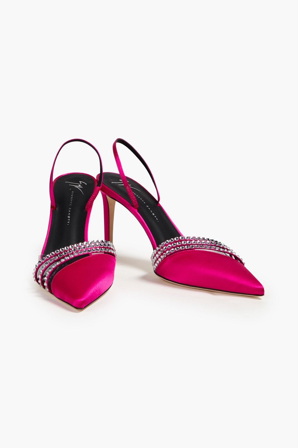 GIUSEPPE ZANOTTI حذاء بامب 'أودرين' بحزام خلفي من الساتان بحواف من مادة PVC مزين بالكريستال