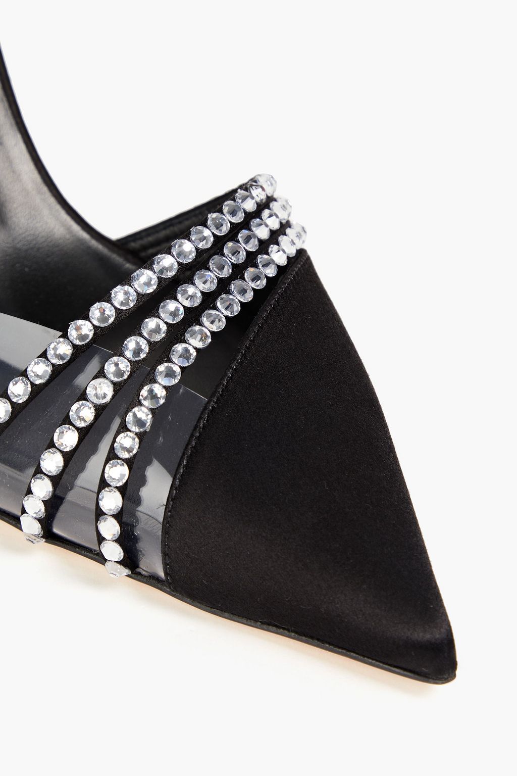GIUSEPPE ZANOTTI حذاء بامب 'أودرين' بحزام خلفي من الساتان بحواف من مادة PVC مزين بالكريستال