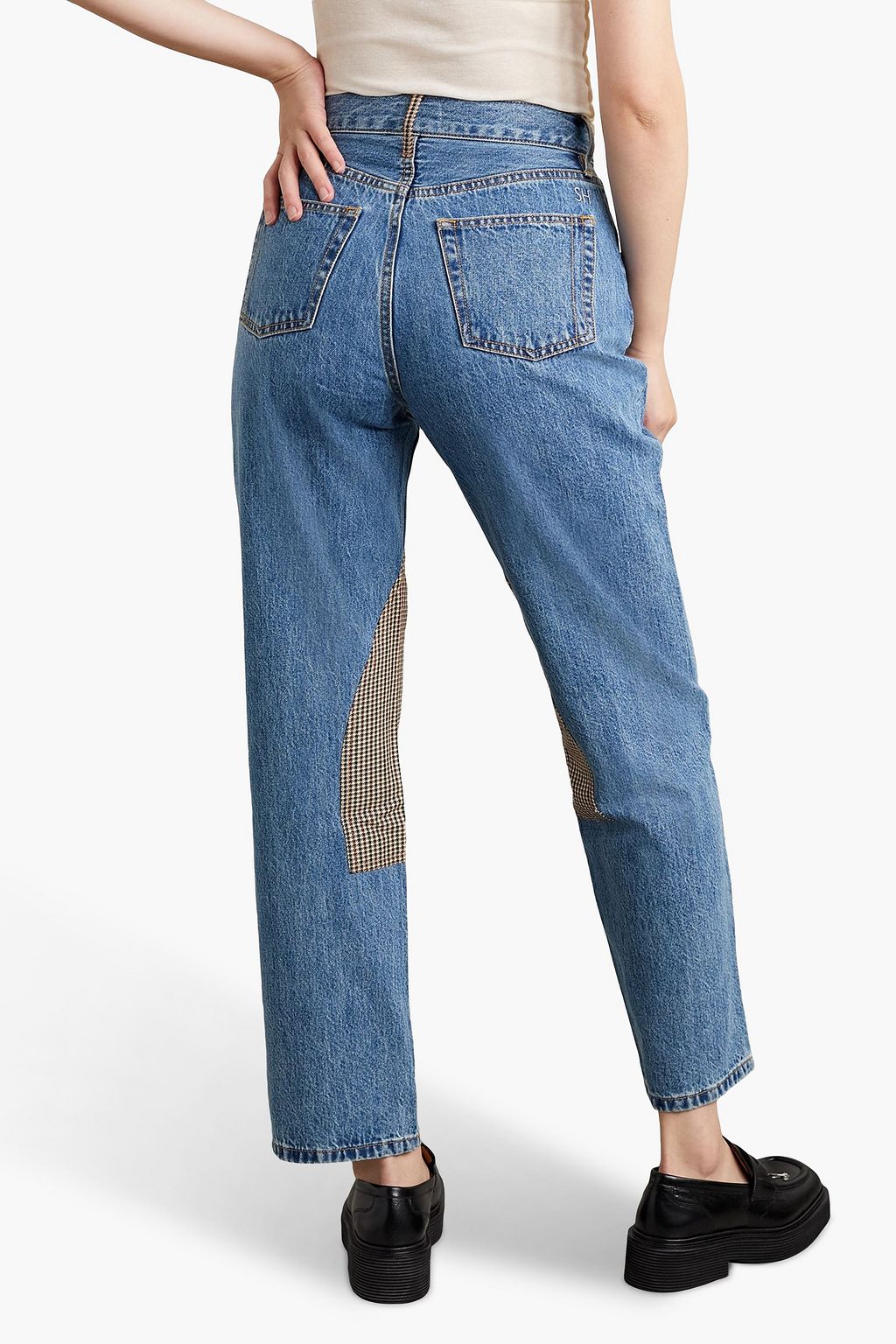 STILL HERE Kennedy Childhood patchwork high-rise straight-leg jeans