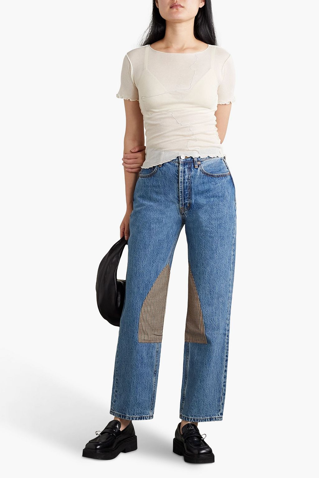 STILL HERE Kennedy Childhood patchwork high-rise straight-leg jeans