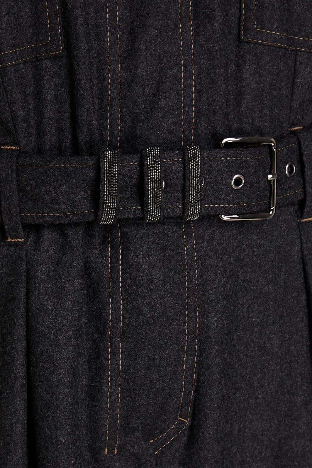 BRUNELLO CUCINELLI Belted bead-embellished wool-blend playsuit