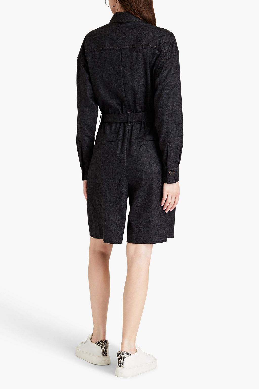 BRUNELLO CUCINELLI Belted bead-embellished wool-blend playsuit