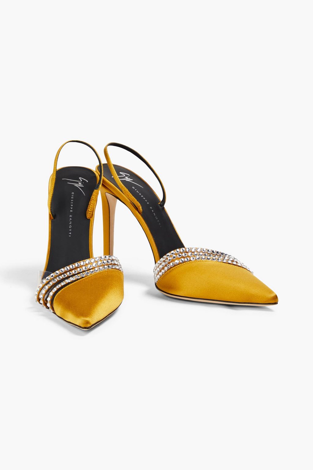 GIUSEPPE ZANOTTI Audrine crystal-embellished PVC-trimmed satin slingback pumps