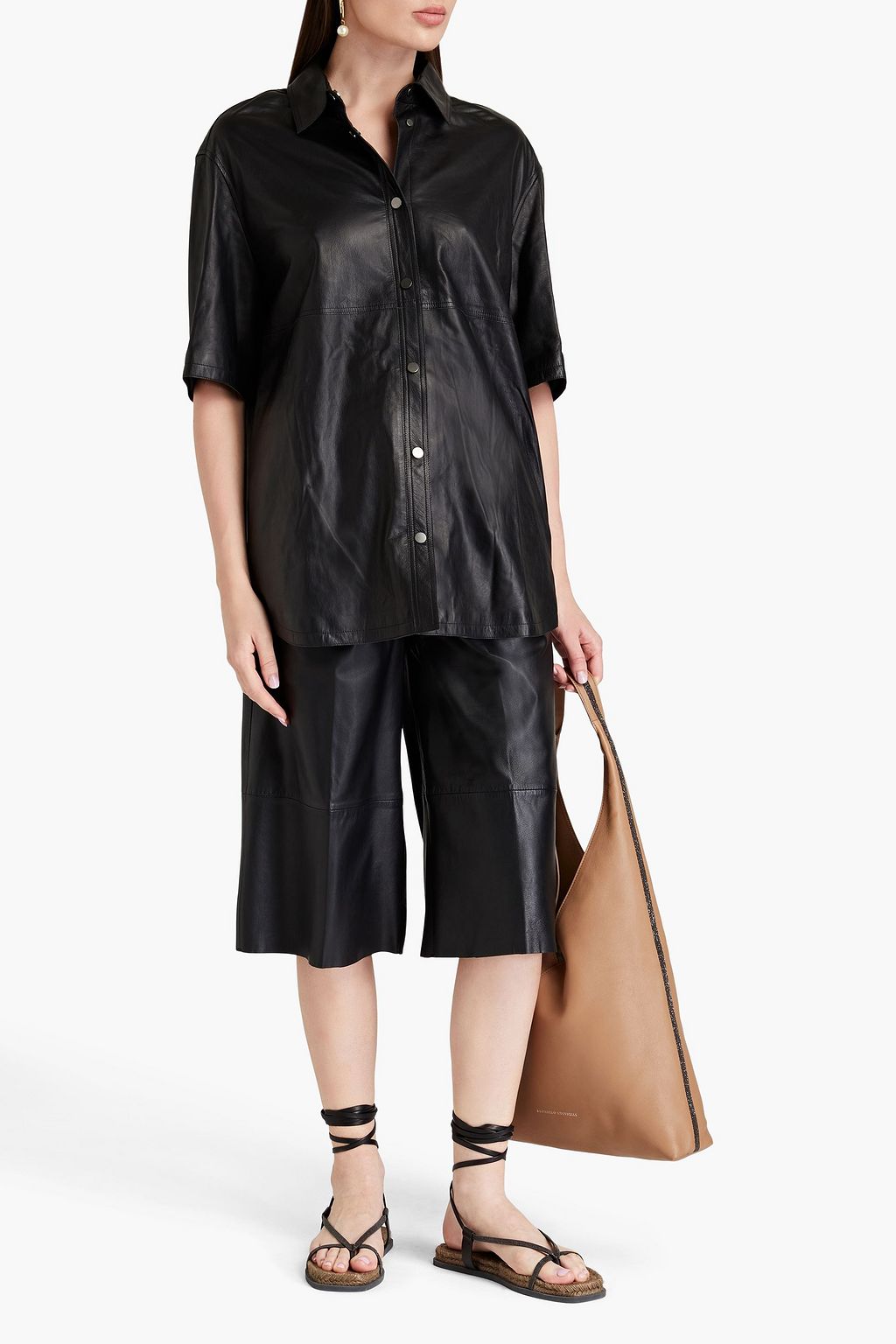 BRUNELLO CUCINELLI Bead-embellished leather shirt
