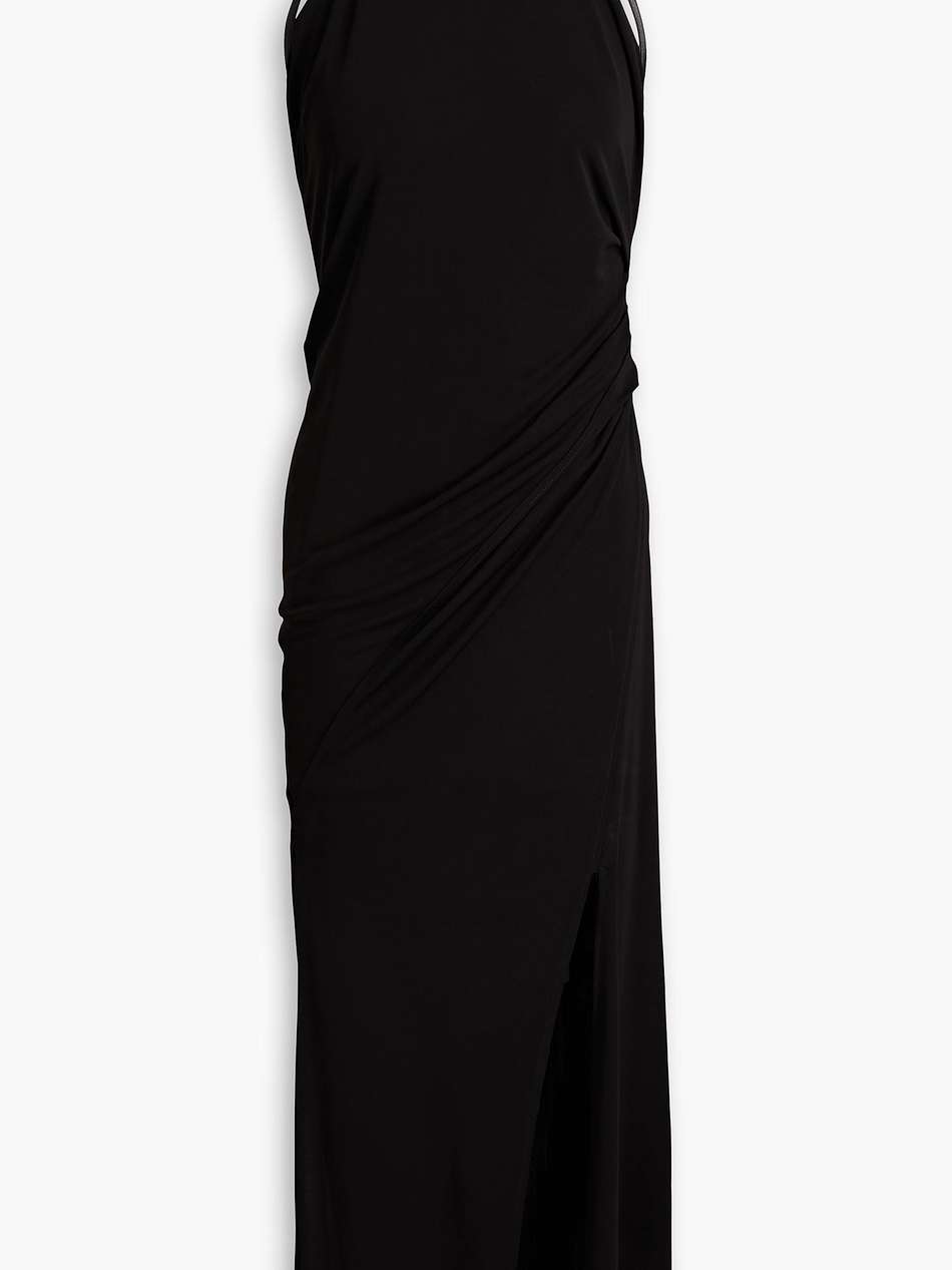 draped crepe halterneck midi dress