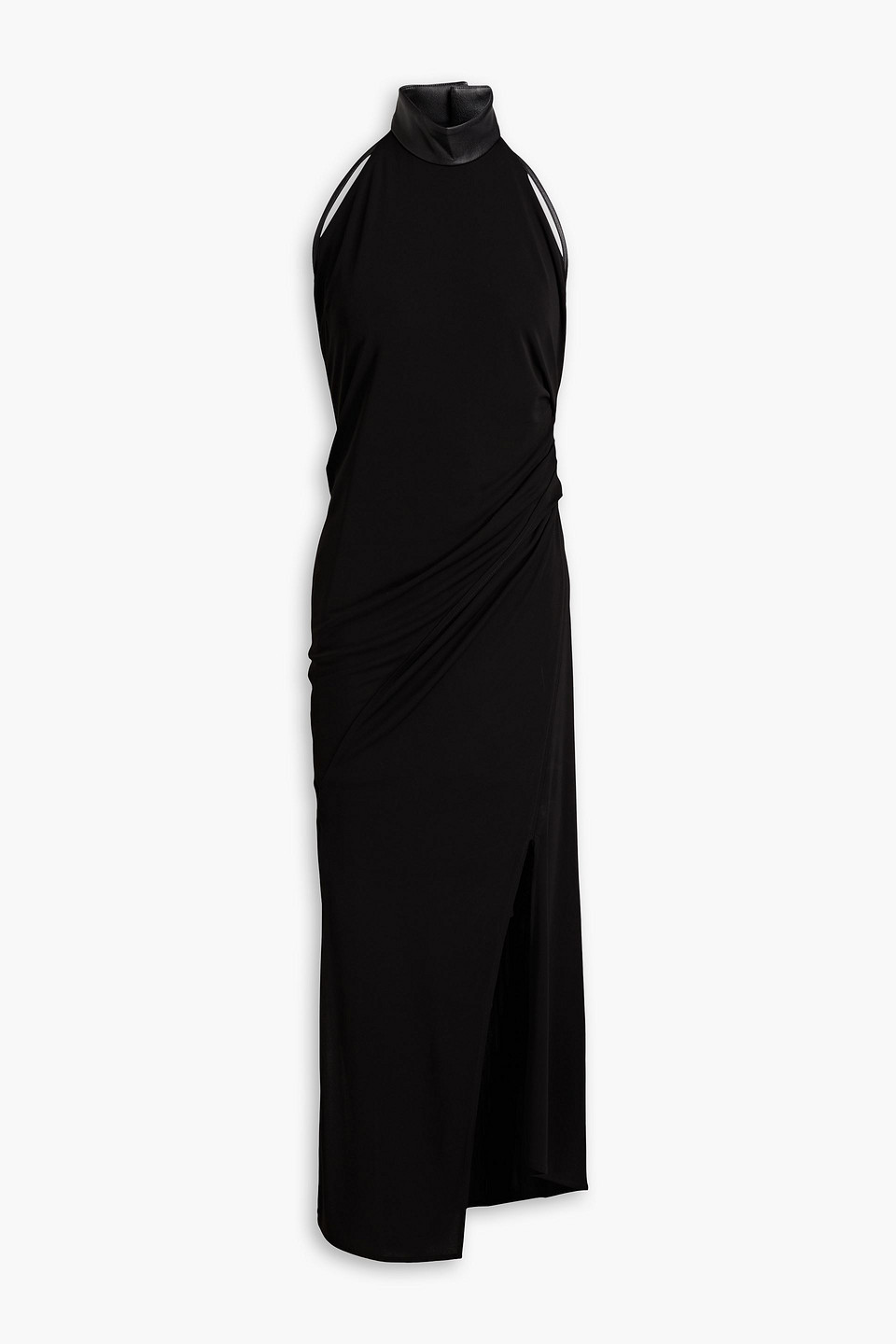 Helmut Lang Ruched Mock Neck Midi Dress In Black