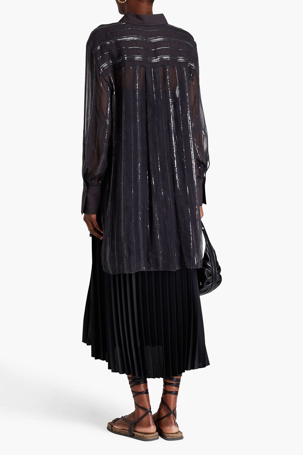 BRUNELLO CUCINELLI Gestreiftes Hemd aus Seidenorganza mit Pailletten