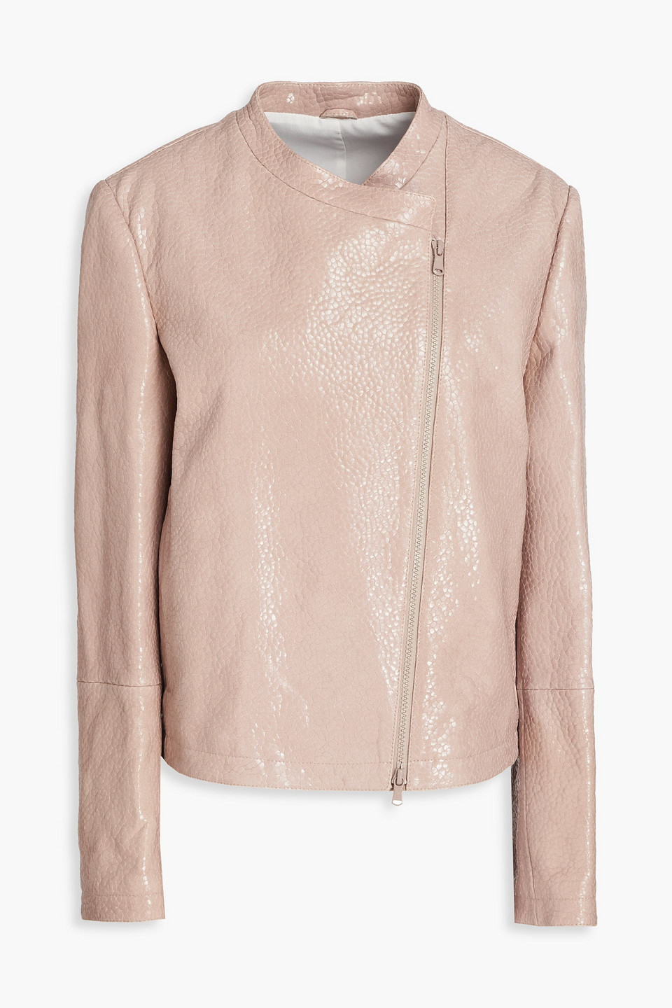 Brunello Cucinelli Snake-effect Leather Biker Jacket In Neutral