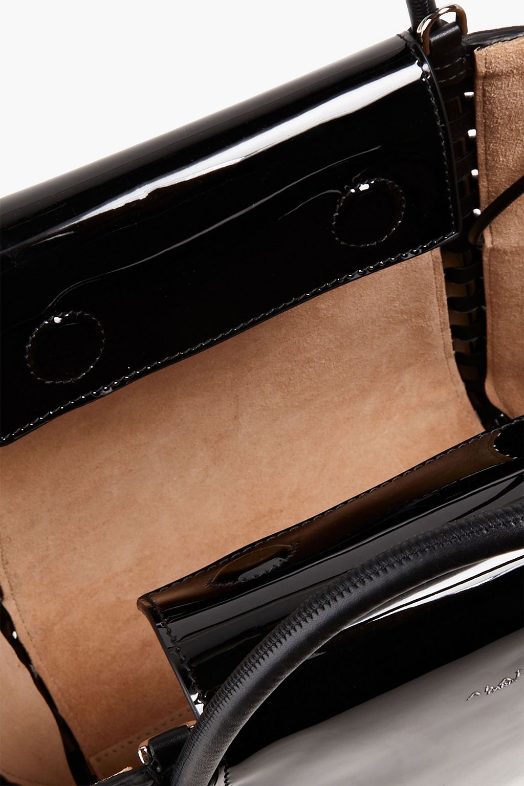 ALAÏA Le Hinge small studded patent-leather and suede tote
