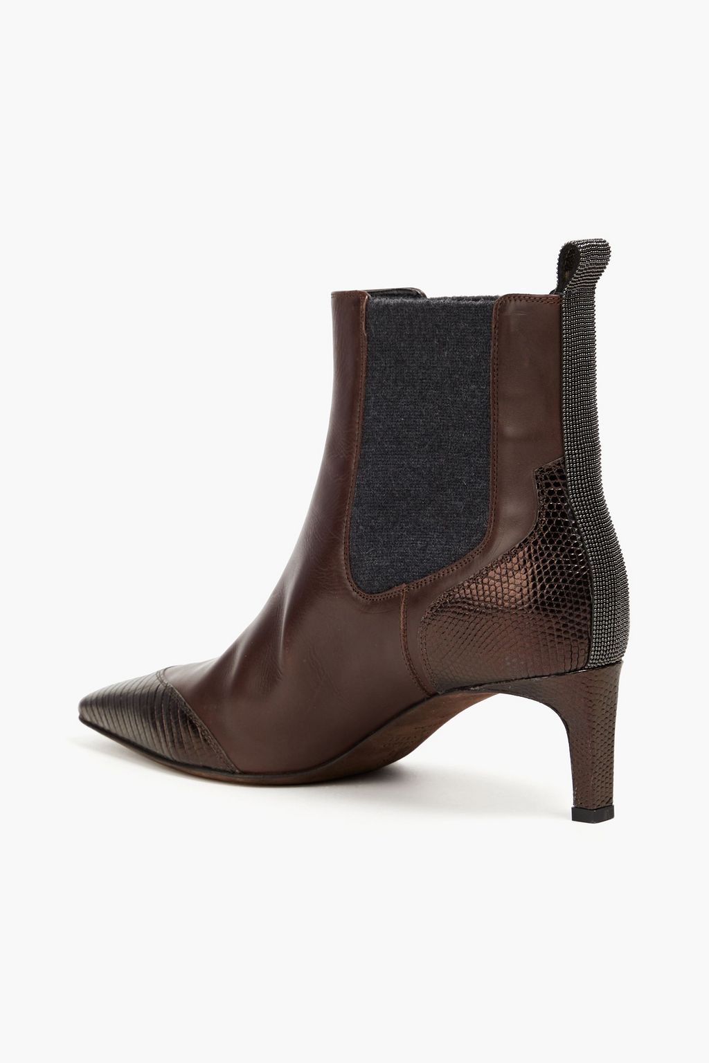 BRUNELLO CUCINELLI Embellished smooth and lizard-effect leather ankle boots