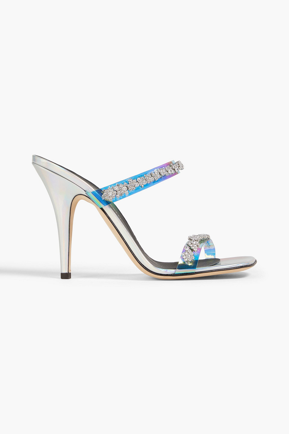 Giuseppe Zanotti - Crystal-embellished iridescent-effect vinyl mules - Metallic - EU 35.5