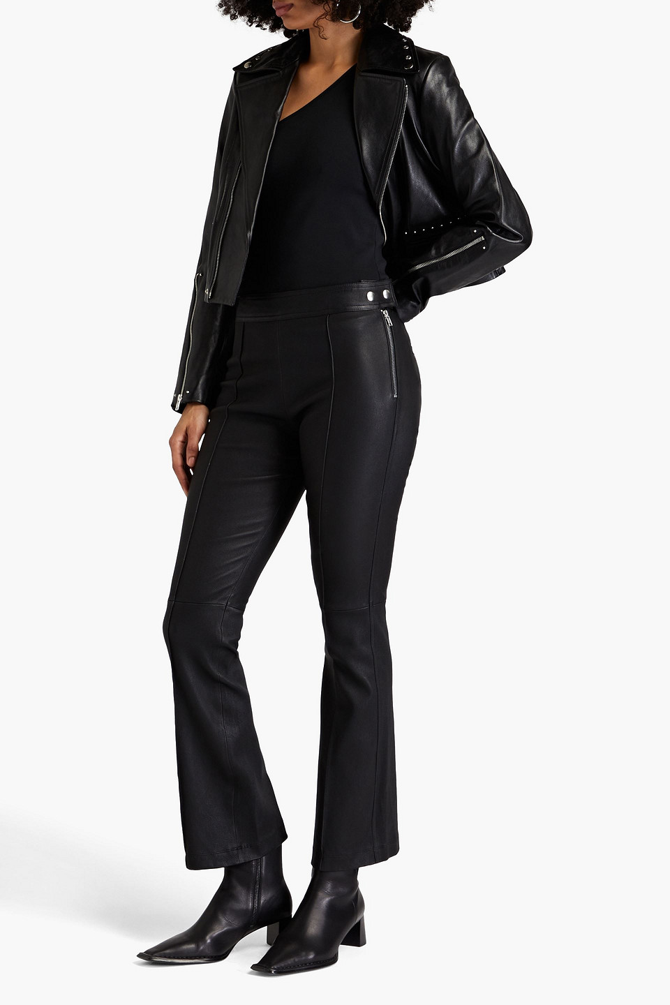 Shop Helmut Lang Stretch-leather Flared Pants In Black