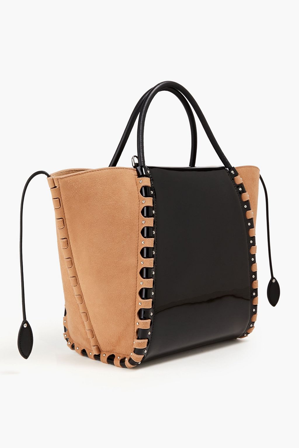 ALAÏA Le Hinge small studded patent-leather and suede tote