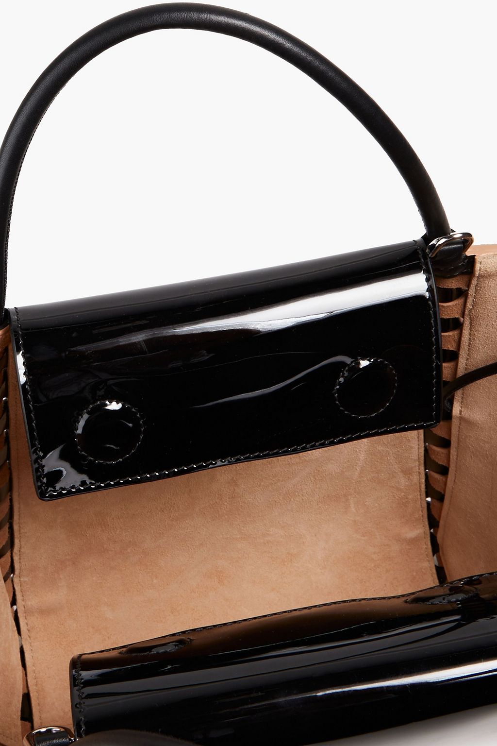 ALAÏA Le Hinge small studded patent-leather and suede tote