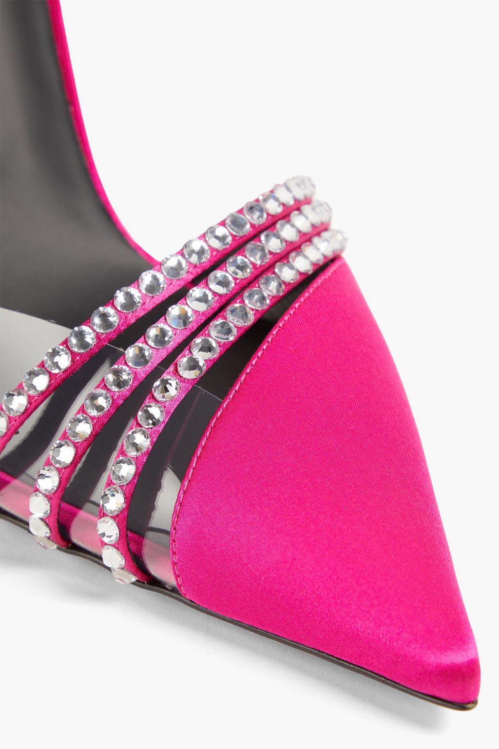 GIUSEPPE ZANOTTI حذاء بامب 'أودرين' بحزام خلفي من الساتان بحواف من مادة PVC مزين بالكريستال