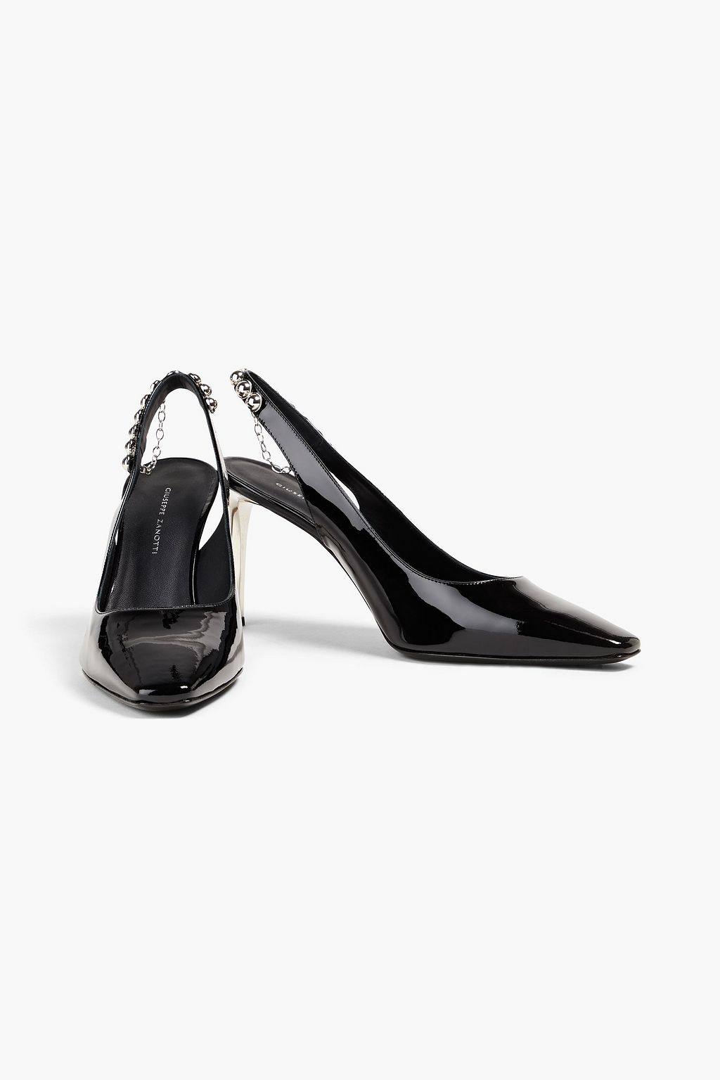 GIUSEPPE ZANOTTI حذاء بامب 'كيرتني' بحزام خلفي من الجلد اللامع بتصميم مزركش وكعب مقاس 85