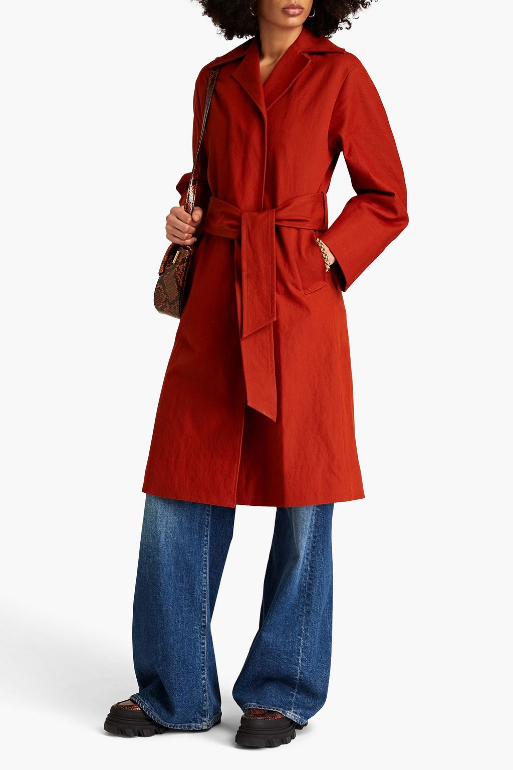 VINCE. Belted cotton-blend crepe coat