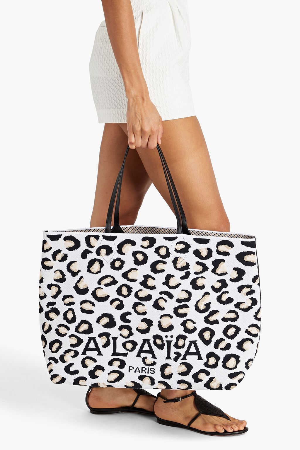 ALAÏA レオパードジャカードニット トートバッグ レザートリム