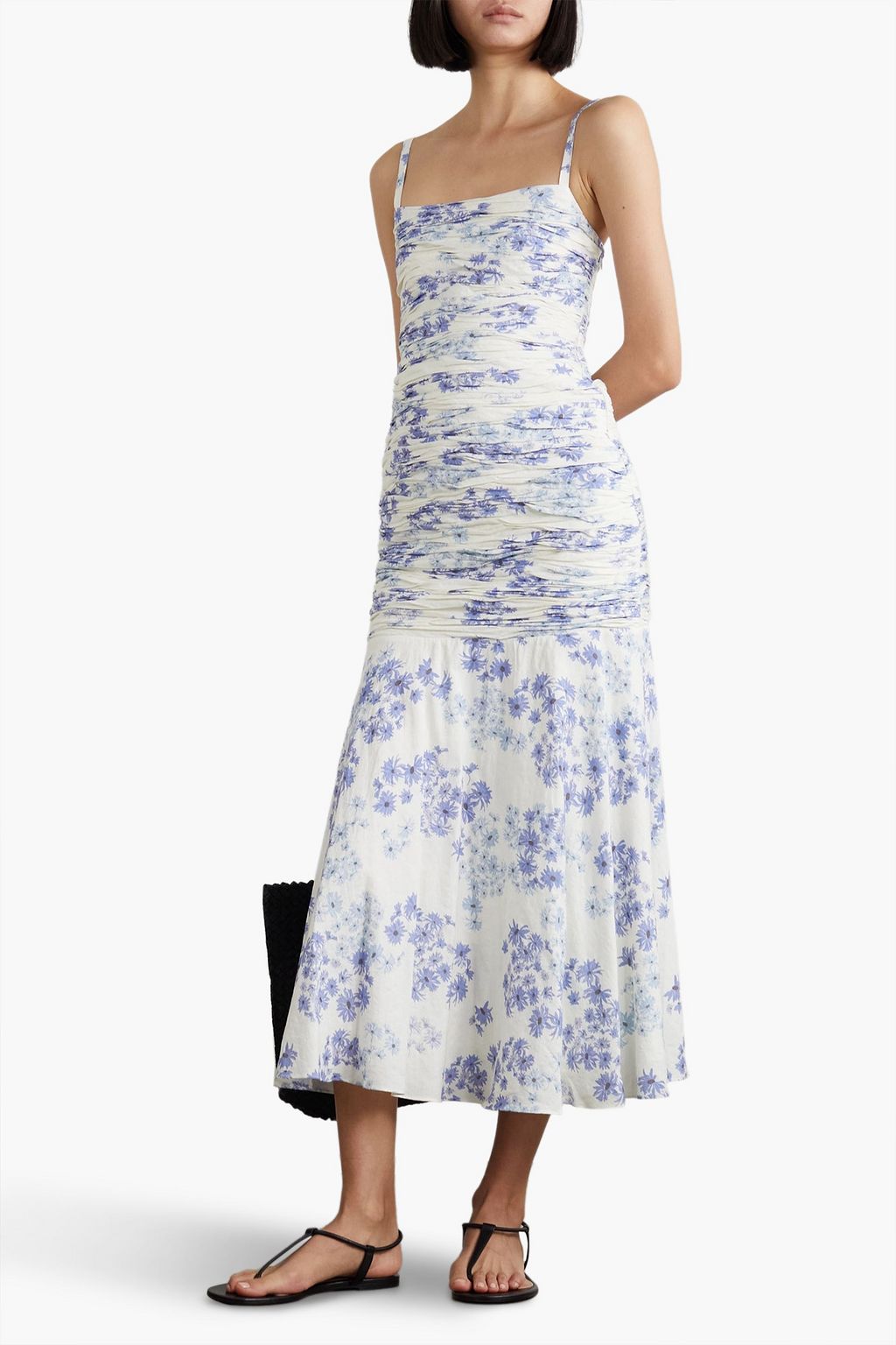 PEONY SWIMWEAR Ruched floralprint cotton and ECOVEROblend midi dress