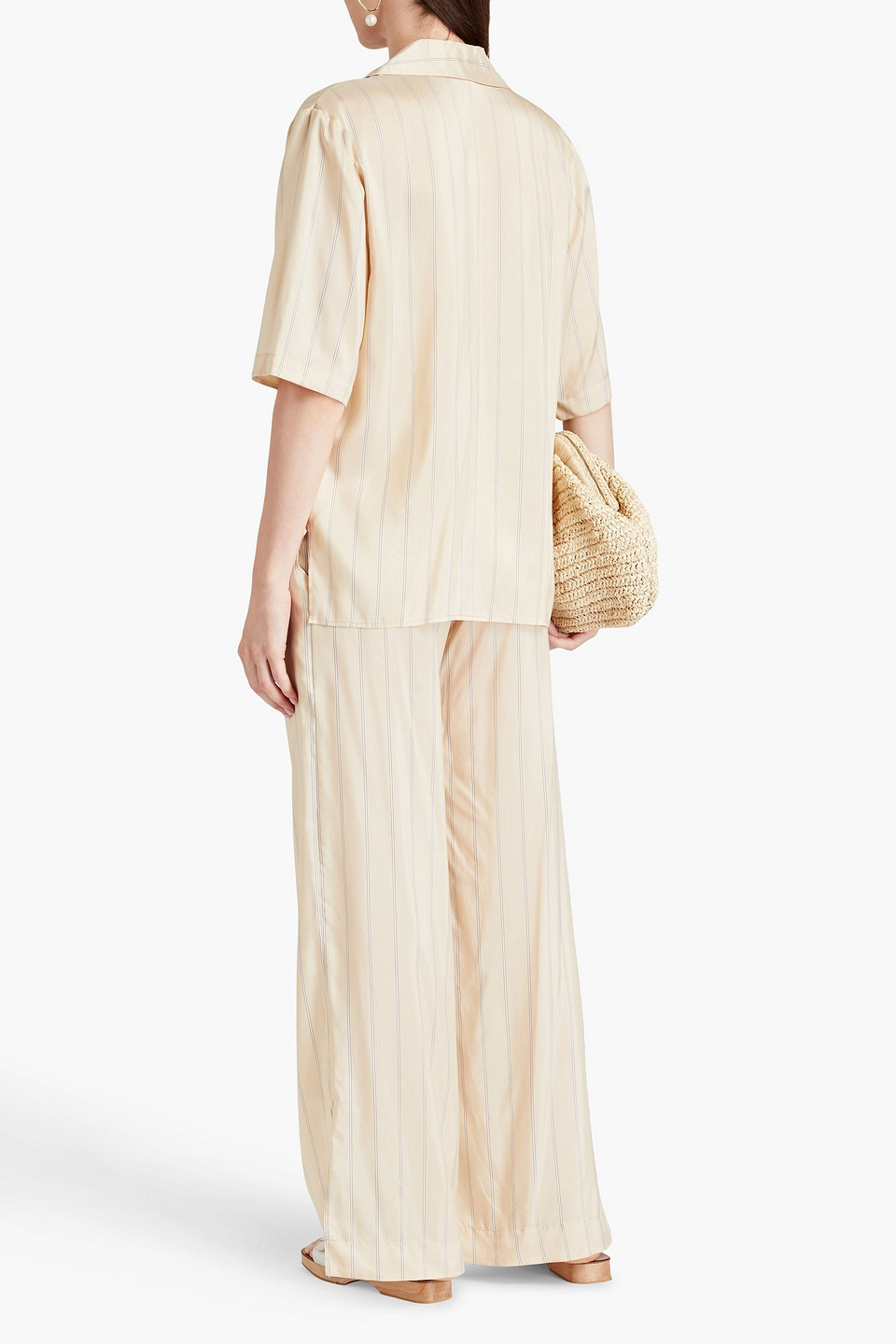 Shop Le Kasha Nadine Harper Striped Silk Wide-leg Pants In Cream