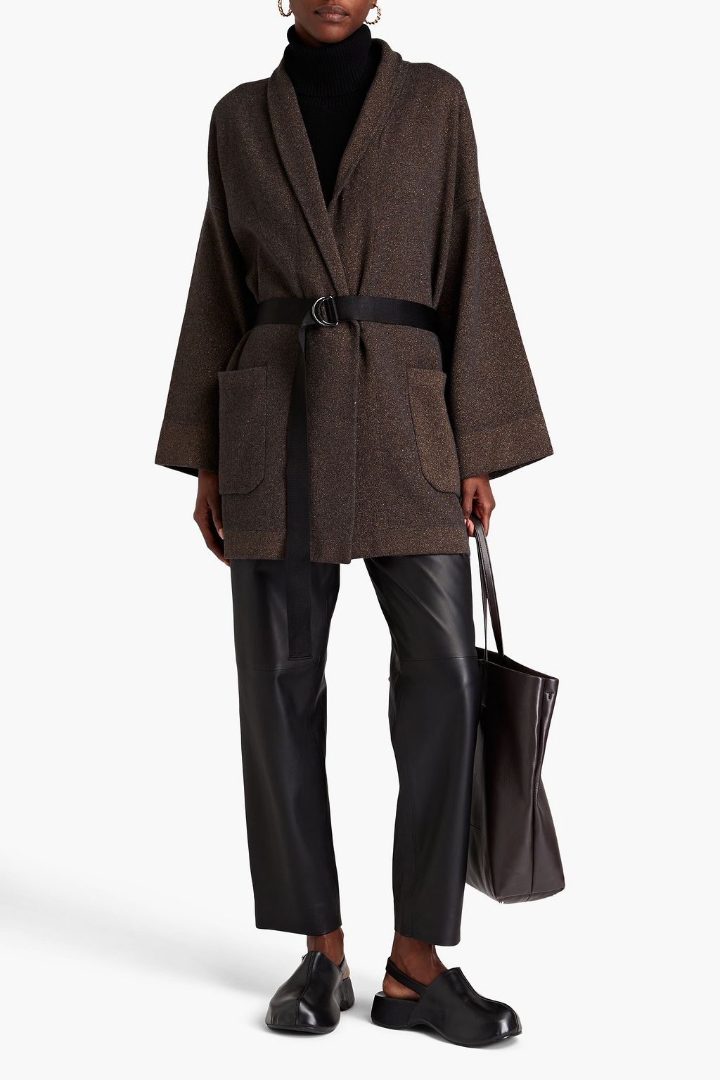 BRUNELLO CUCINELLI Cardigan aus einer Kaschmirmischung mit Metallic-Effekt und Gürtel