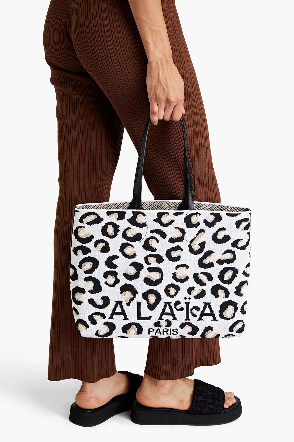 ALAÏA Leopard-print jacquard-knit tote
