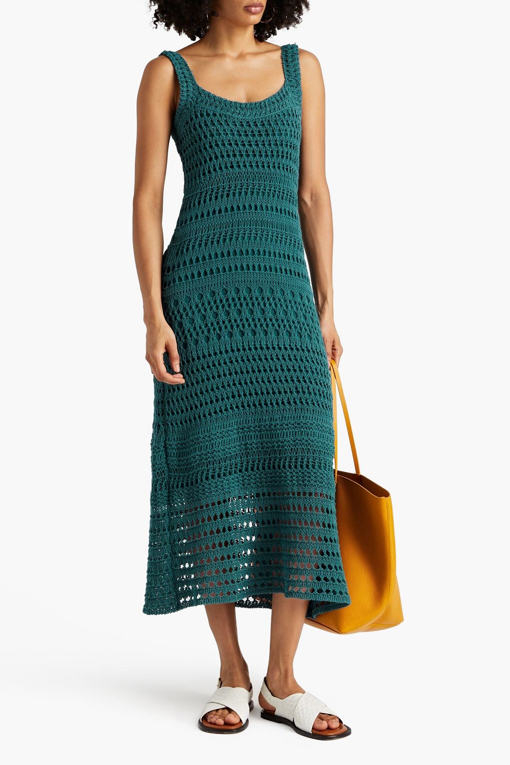 VINCE. Crochet-knit cotton-blend midi dress