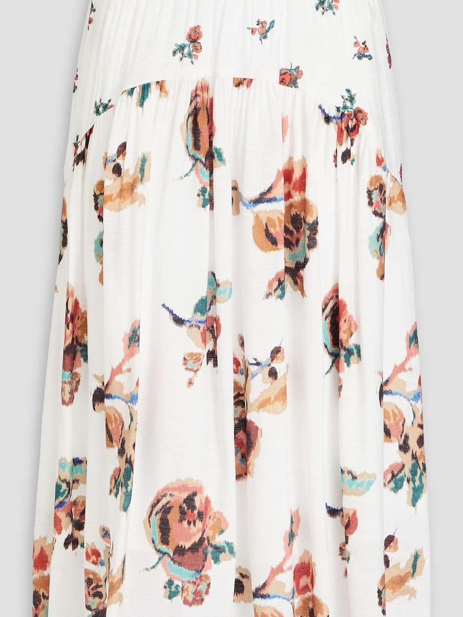 shirred floral-print gauze midi skirt