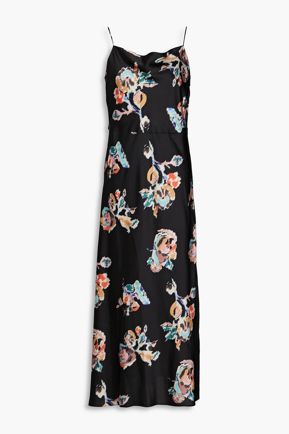 . Draped floral-print satin maxi dress